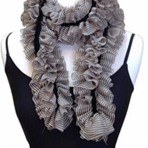 HANDMADE FASHION Ruffled Scarf, tan and black